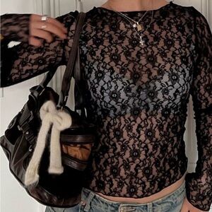 H&M Black Lace Long Sleeve Top